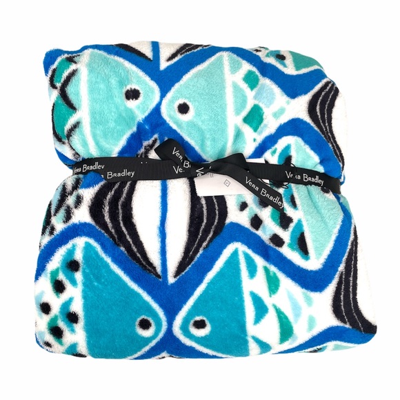 Vera Bradley Throw Blanket in Go Fish Blue, White, 80x50 - Picture 1 of 5